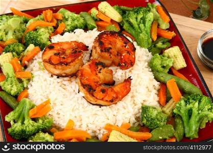 Ginger Teriyaki Shrimp with Rice and Veggies