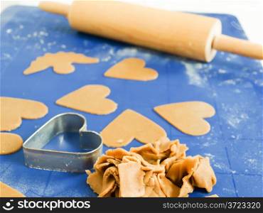 Gingerbread baking on blue nonstick silicone mat