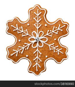 Gingerbread cookie for Christmas isolated on white background. Star shape cookie