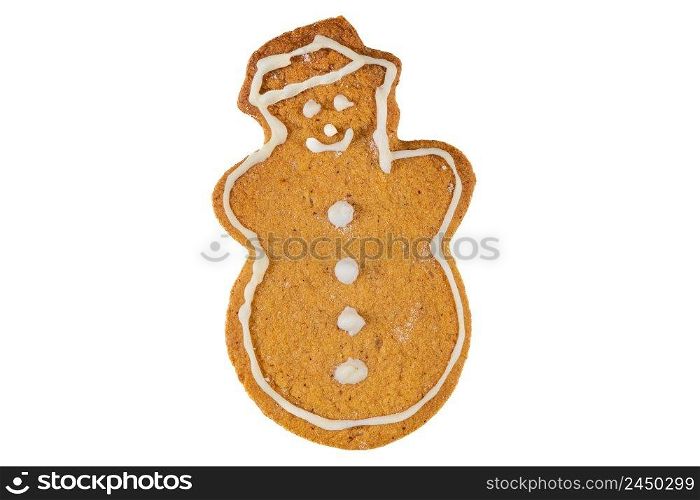 Gingerbread cookie snowman shape isolated on white background