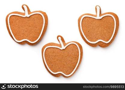 Gingerbread cookies in shape of apple isolated on white background