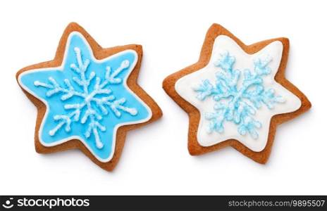 Gingerbread cookies in shape of star for christmas isolated over white background