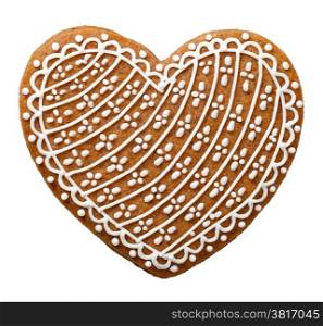Gingerbread heart cookie for Christmas isolated on white background