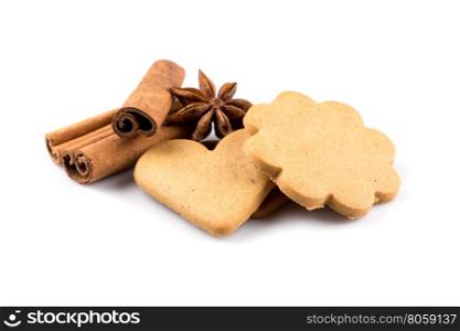 Gingerbread hearts cookies on white background. Christmas decoration