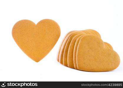 Gingerbread hearts isolated on white