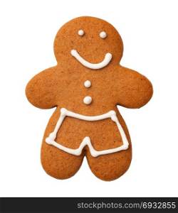 Gingerbread man cookie isolated on white background. Top view