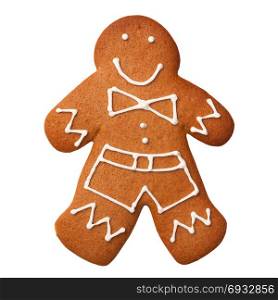 Gingerbread man cookie isolated on white background. Top view