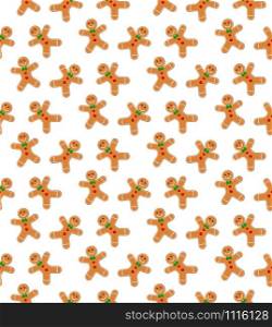 Gingerbread man seamless pattern. Cute vector background for new year&rsquo;s day, Christmas, winter holiday, cooking, new year&rsquo;s eve, Xmas. Cartoon illustration Isolated on white background