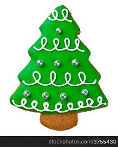 Gingerbread tree isolated on white background. Christmas cookie