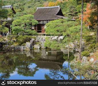 Ginkakuji temple or Temple of the Silver Pavilion during autumn colors in kyoto, Japan. Togu-do building, a national treasure.