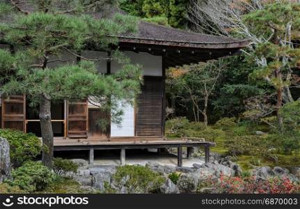 Ginkakuji temple or Temple of the Silver Pavilion in kyoto, Japan. Togu-do building, a national treasure.