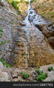 Giovannelli gorge with small waterfall in Mezzacorona, Trentino, Italy