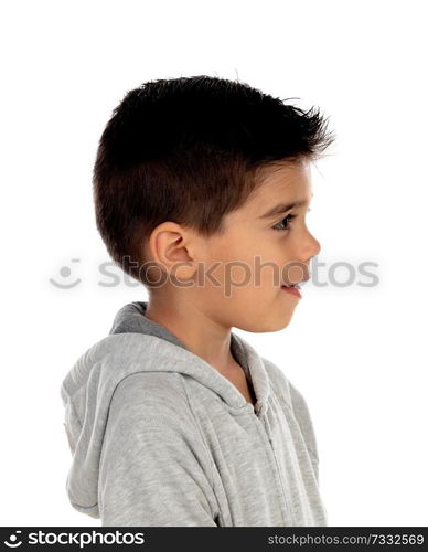 Gipsy child with grey sweatshirt isolated on a white background