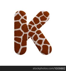 Giraffe letter K - Large 3d Giraffe fur font isolated on white background. This alphabet is perfect for creative illustrations related but not limited to Safari, Wildlife, Africa...