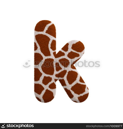 Giraffe letter K - Lower-case 3d Giraffe fur font isolated on white background. This alphabet is perfect for creative illustrations related but not limited to Safari, Wildlife, Africa...