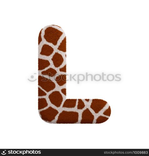 Giraffe letter L - Uppercase 3d Giraffe fur font isolated on white background. This alphabet is perfect for creative illustrations related but not limited to Safari, Wildlife, Africa...
