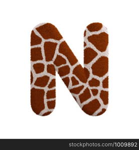 Giraffe letter N - Uppercase 3d Giraffe fur font isolated on white background. This alphabet is perfect for creative illustrations related but not limited to Safari, Wildlife, Africa...