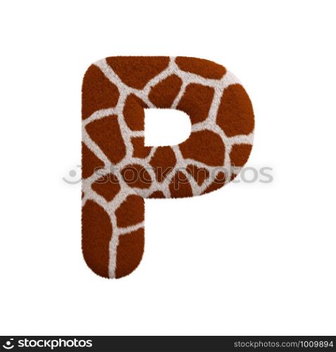 Giraffe letter P - Capital 3d Giraffe fur font isolated on white background. This alphabet is perfect for creative illustrations related but not limited to Safari, Wildlife, Africa...