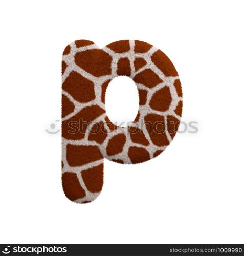 Giraffe letter P - Small 3d Giraffe fur font isolated on white background. This alphabet is perfect for creative illustrations related but not limited to Safari, Wildlife, Africa...