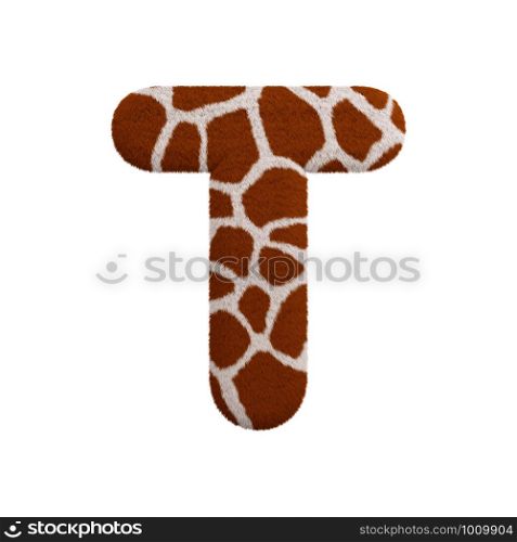 Giraffe letter T - Capital 3d Giraffe fur font isolated on white background. This alphabet is perfect for creative illustrations related but not limited to Safari, Wildlife, Africa...