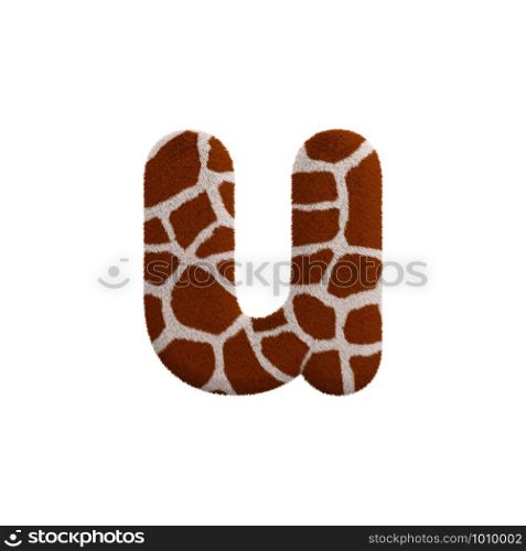 Giraffe letter U - Small 3d Giraffe fur font isolated on white background. This alphabet is perfect for creative illustrations related but not limited to Safari, Wildlife, Africa...