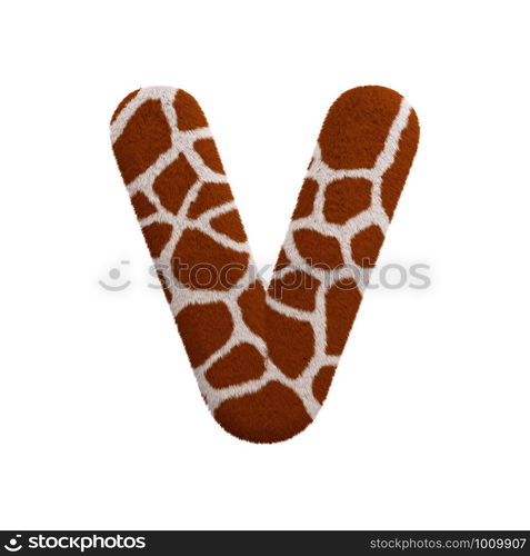 Giraffe letter V - Capital 3d Giraffe fur font isolated on white background. This alphabet is perfect for creative illustrations related but not limited to Safari, Wildlife, Africa...