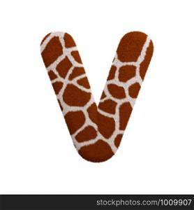 Giraffe letter V - Capital 3d Giraffe fur font isolated on white background. This alphabet is perfect for creative illustrations related but not limited to Safari, Wildlife, Africa...