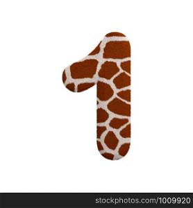 Giraffe number 1 - 3d Giraffe fur digit isolated on white background. This alphabet is perfect for creative illustrations related but not limited to Safari, Wildlife, Africa...