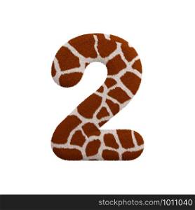 Giraffe number 2 - 3d Giraffe fur digit isolated on white background. This alphabet is perfect for creative illustrations related but not limited to Safari, Wildlife, Africa...