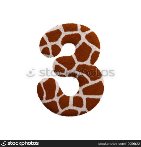 Giraffe number 3 - 3d Giraffe fur digit isolated on white background. This alphabet is perfect for creative illustrations related but not limited to Safari, Wildlife, Africa...