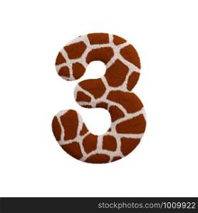 Giraffe number 3 - 3d Giraffe fur digit isolated on white background. This alphabet is perfect for creative illustrations related but not limited to Safari, Wildlife, Africa...