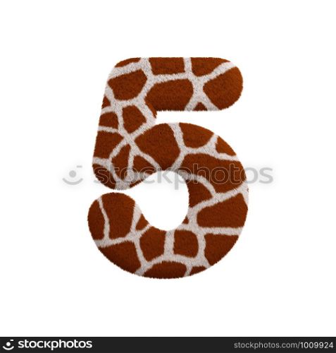 Giraffe number 5 - 3d Giraffe fur digit isolated on white background. This alphabet is perfect for creative illustrations related but not limited to Safari, Wildlife, Africa...