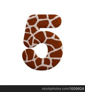 Giraffe number 5 - 3d Giraffe fur digit isolated on white background. This alphabet is perfect for creative illustrations related but not limited to Safari, Wildlife, Africa...