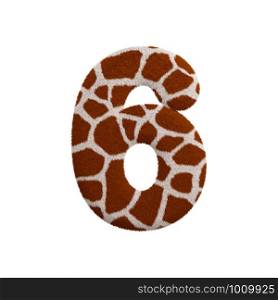 Giraffe number 6 - 3d Giraffe fur digit isolated on white background. This alphabet is perfect for creative illustrations related but not limited to Safari, Wildlife, Africa...