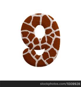 Giraffe number 9 - 3d Giraffe fur digit isolated on white background. This alphabet is perfect for creative illustrations related but not limited to Safari, Wildlife, Africa...