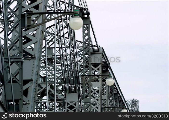 Girder and framing structure on metal bridge.