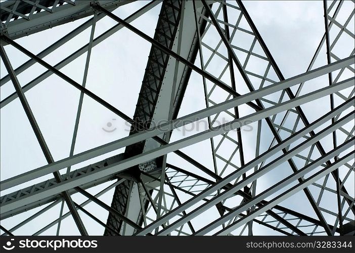 Girder and framing structure on metal bridge.