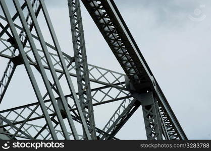 Girder and framing structure on metal bridge.