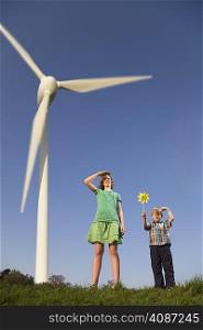 girl and boy at Wind Turbines