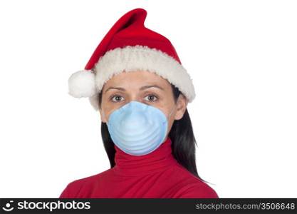 Girl at Christmas with mask isolated over white