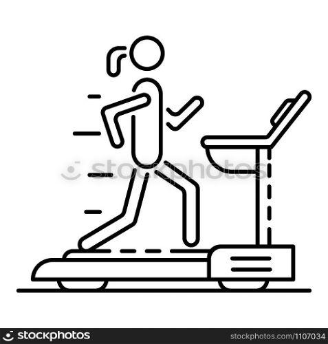 Girl at treadmill icon. Outline girl at treadmill vector icon for web design isolated on white background. Girl at treadmill icon, outline style