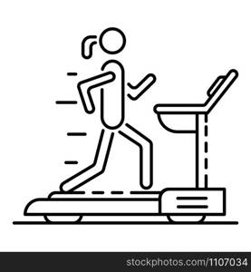 Girl at treadmill icon. Outline girl at treadmill vector icon for web design isolated on white background. Girl at treadmill icon, outline style