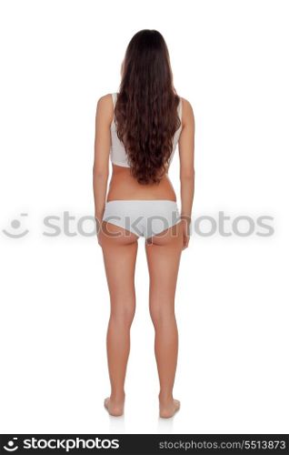 Girl back in white underwear with long hair isolated