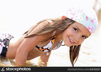 Girl bathing in the sea