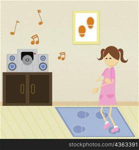 Girl dancing near a stereo