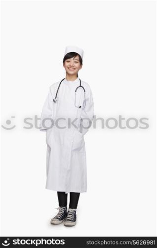 Girl dressed up as older doctor