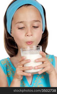 Girl drinking milk a over white background