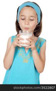 Girl drinking milk a over white background