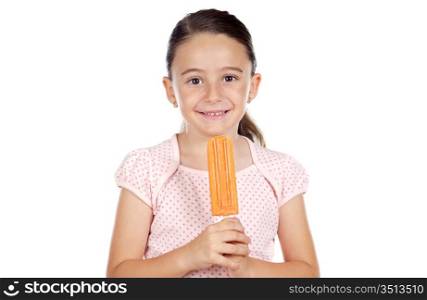 Girl eating an ice cream a over white background