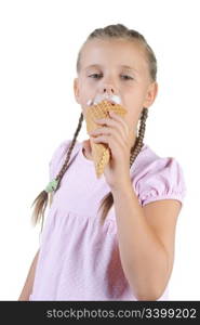 girl eating ice cream.. Isolated on a white background